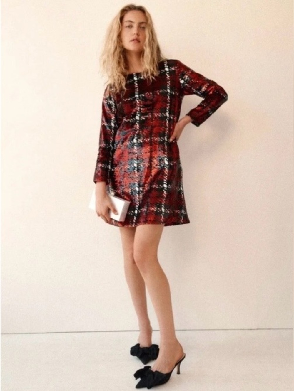 NWT Tuckernuck Pierre Red Houndstooth Plaid Sequin Shift Dress Size XL
